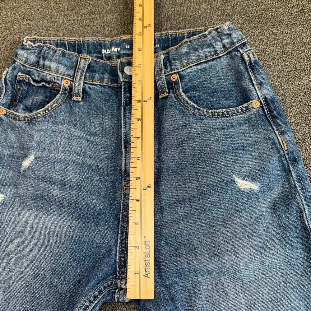 Old Navy High-Rise Slouchy Straight Jeans Girls Youth 12 Medium Wash Streetwear